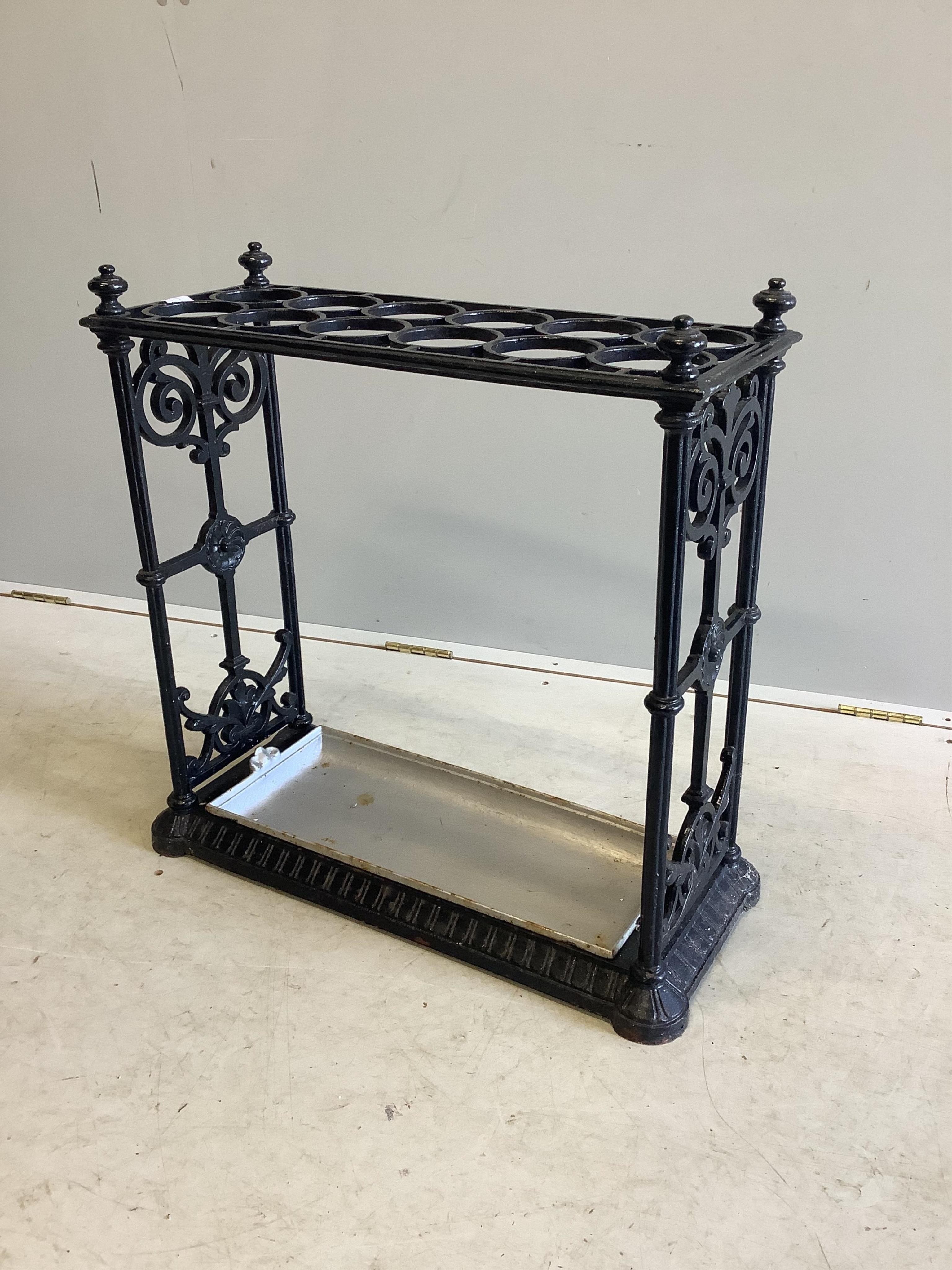 A 19th century Coalbrookdale style cast iron umbrella stand, width 62cm, depth 26cm, height 64cm. Condition - good